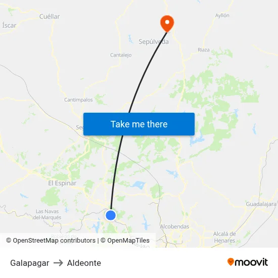 Galapagar to Aldeonte map