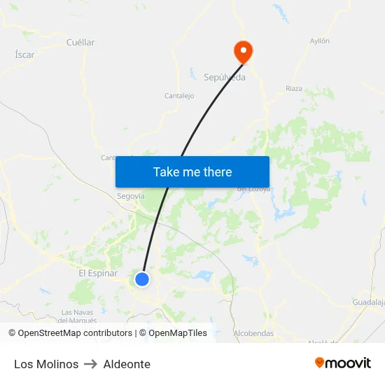 Los Molinos to Aldeonte map