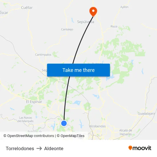 Torrelodones to Aldeonte map