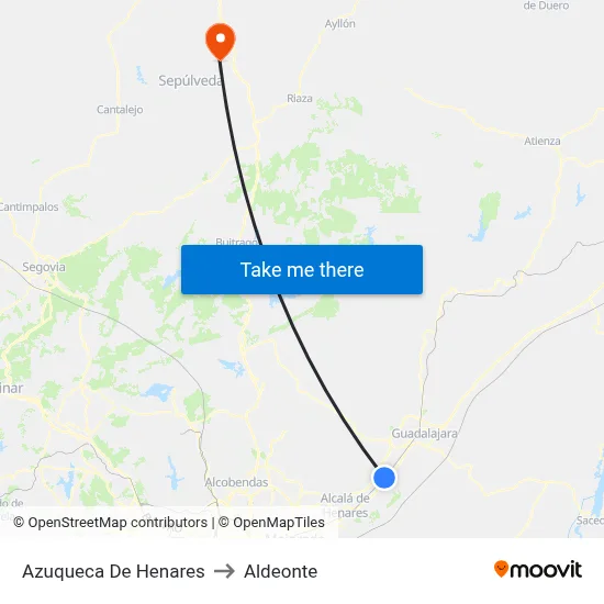 Azuqueca De Henares to Aldeonte map