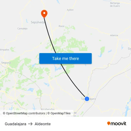 Guadalajara to Aldeonte map