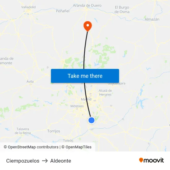 Ciempozuelos to Aldeonte map