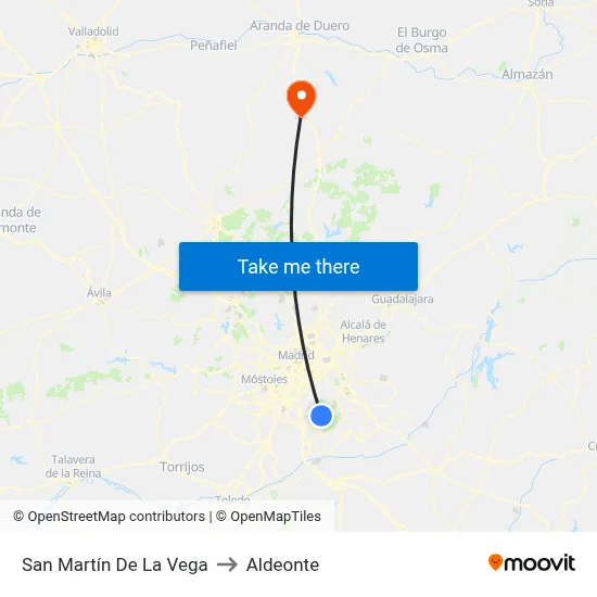 San Martín De La Vega to Aldeonte map
