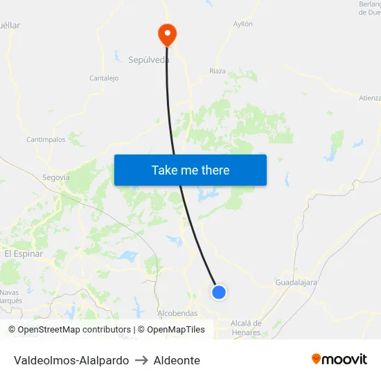 Valdeolmos-Alalpardo to Aldeonte map