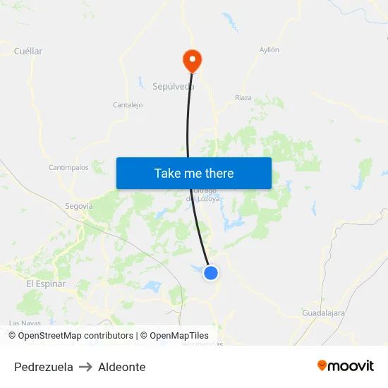 Pedrezuela to Aldeonte map