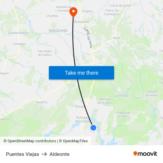Puentes Viejas to Aldeonte map