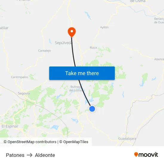 Patones to Aldeonte map