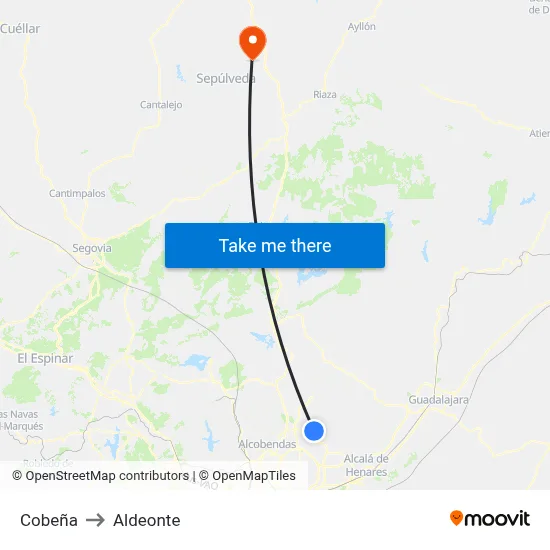 Cobeña to Aldeonte map