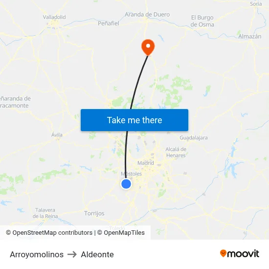 Arroyomolinos to Aldeonte map