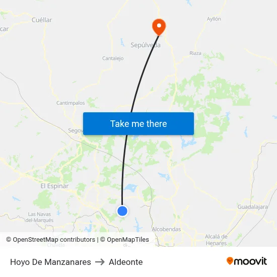Hoyo De Manzanares to Aldeonte map