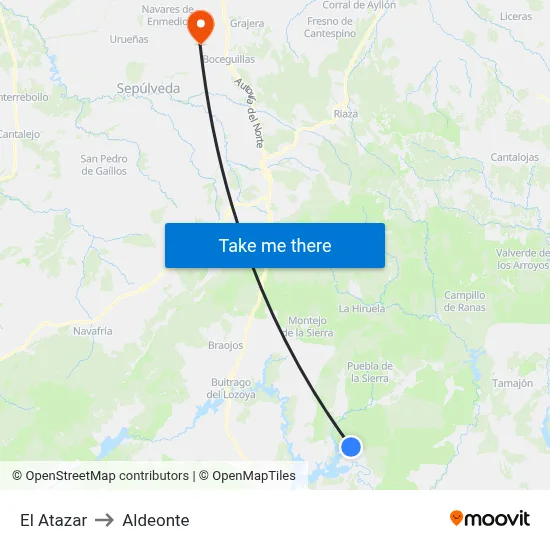 El Atazar to Aldeonte map