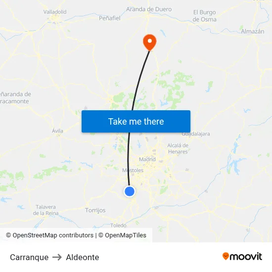 Carranque to Aldeonte map