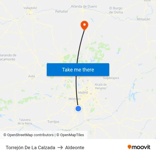 Torrejón De La Calzada to Aldeonte map