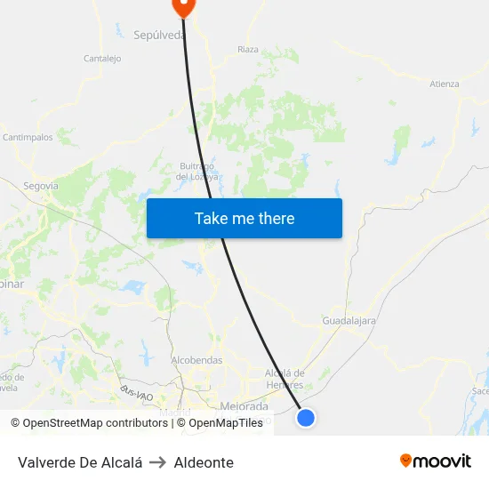 Valverde De Alcalá to Aldeonte map