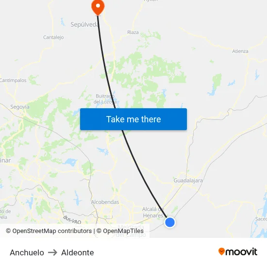 Anchuelo to Aldeonte map