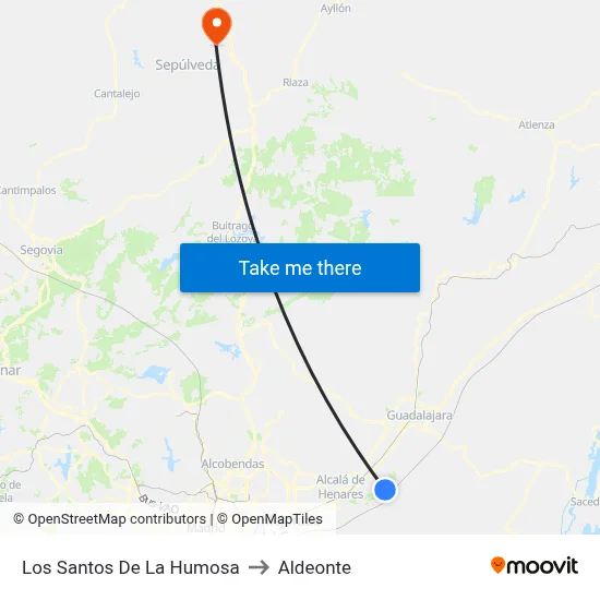 Los Santos De La Humosa to Aldeonte map