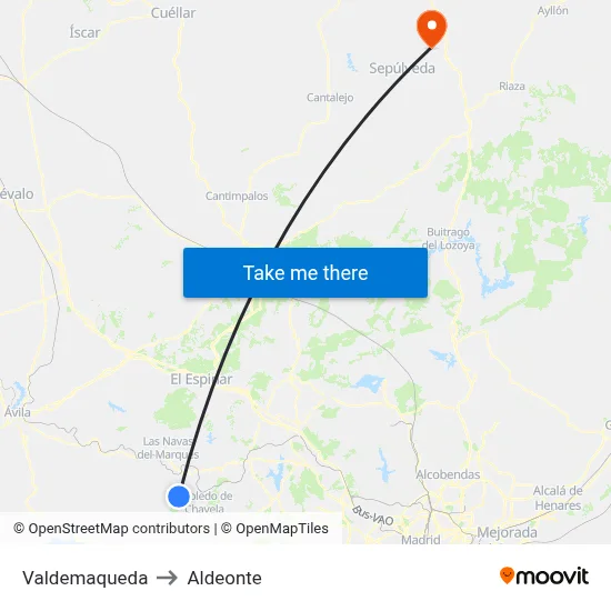 Valdemaqueda to Aldeonte map