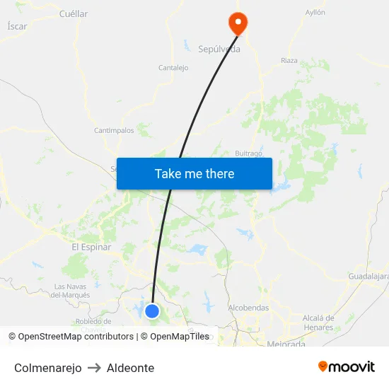 Colmenarejo to Aldeonte map