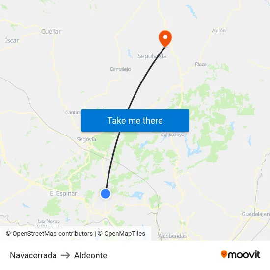 Navacerrada to Aldeonte map