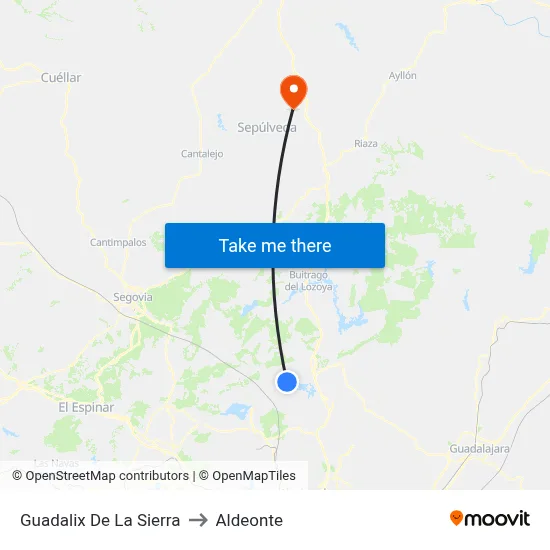 Guadalix De La Sierra to Aldeonte map