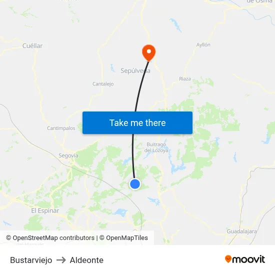 Bustarviejo to Aldeonte map