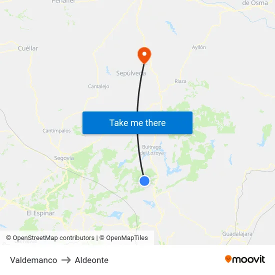 Valdemanco to Aldeonte map