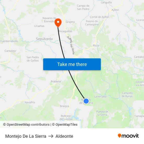 Montejo De La Sierra to Aldeonte map