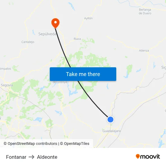 Fontanar to Aldeonte map