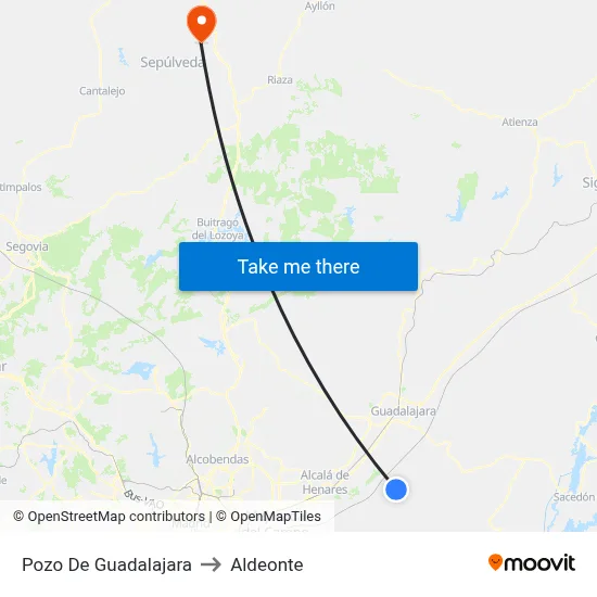 Pozo De Guadalajara to Aldeonte map