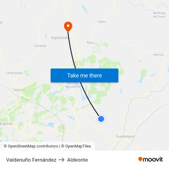 Valdenuño Fernández to Aldeonte map