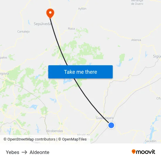 Yebes to Aldeonte map
