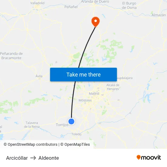 Arcicóllar to Aldeonte map