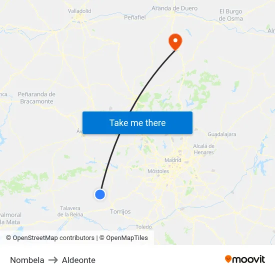 Nombela to Aldeonte map