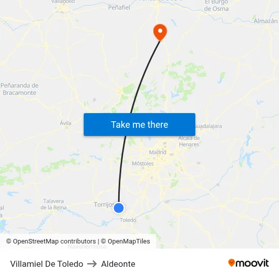 Villamiel De Toledo to Aldeonte map