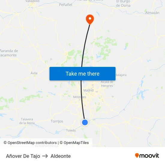 Añover De Tajo to Aldeonte map
