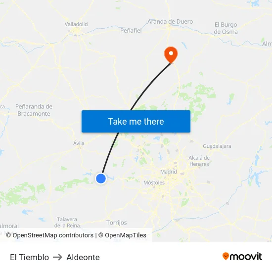 El Tiemblo to Aldeonte map
