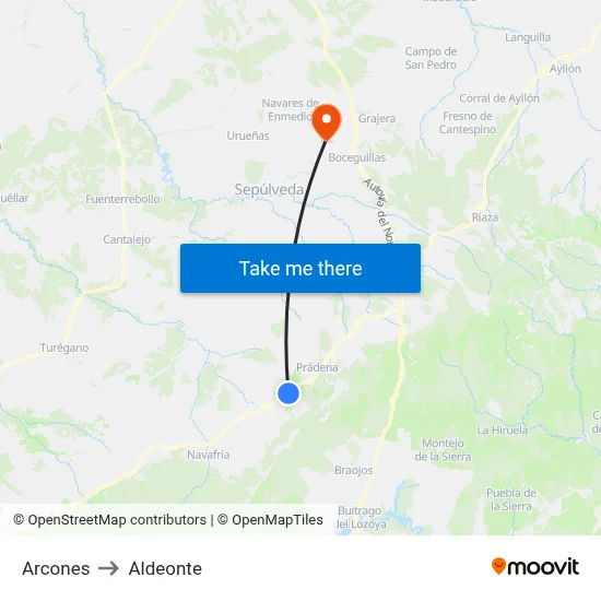 Arcones to Aldeonte map