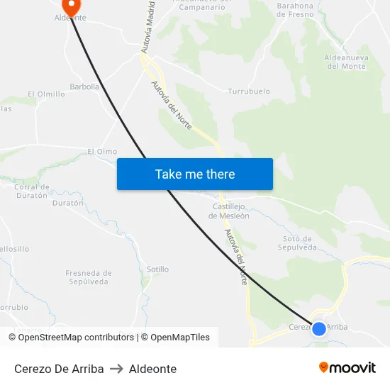 Cerezo De Arriba to Aldeonte map