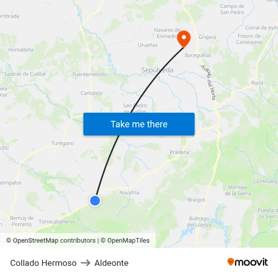 Collado Hermoso to Aldeonte map
