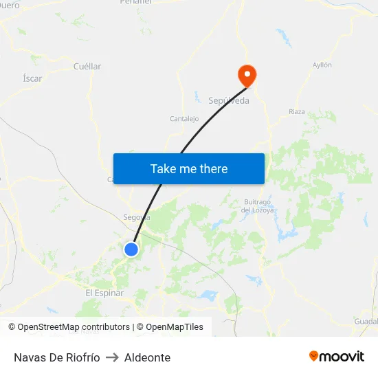 Navas De Riofrío to Aldeonte map