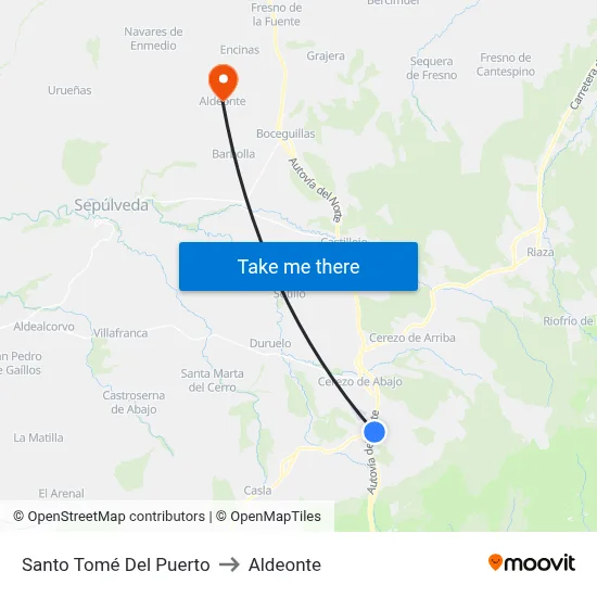 Santo Tomé Del Puerto to Aldeonte map
