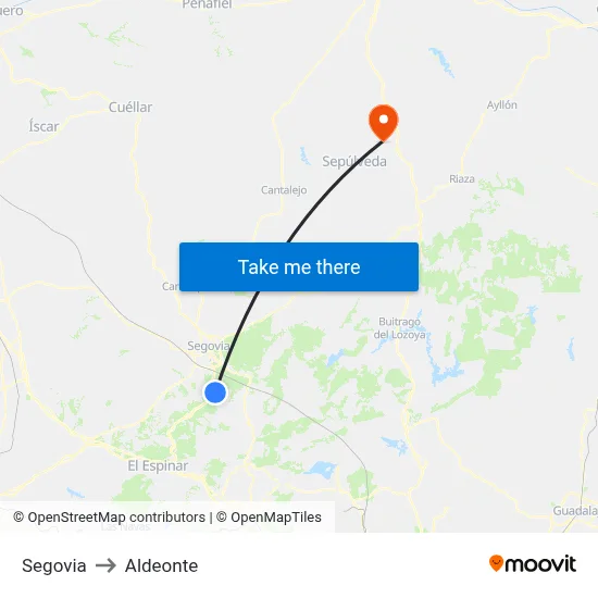 Segovia to Aldeonte map