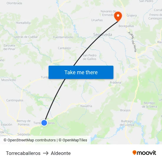 Torrecaballeros to Aldeonte map
