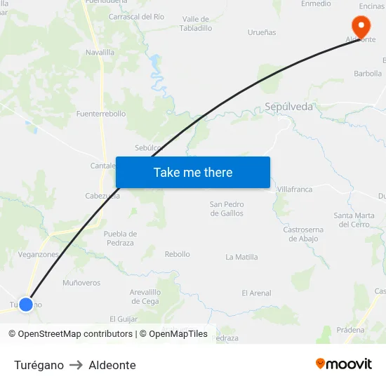 Turégano to Aldeonte map