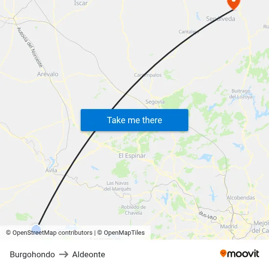 Burgohondo to Aldeonte map