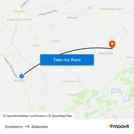 Donhierro to Aldeonte map