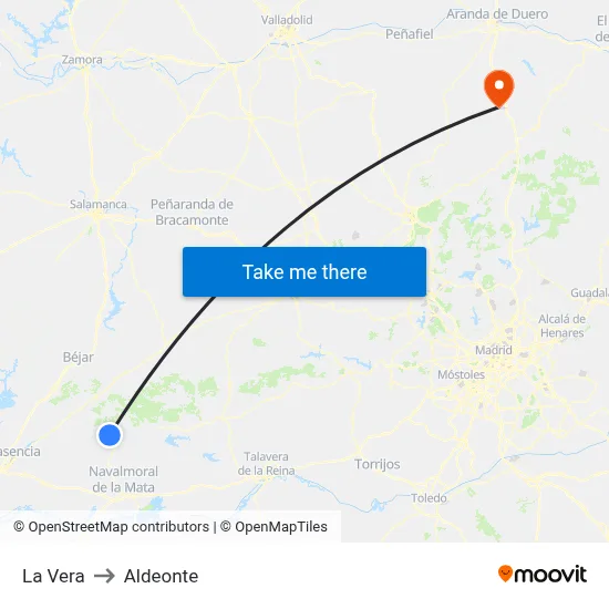 La Vera to Aldeonte map