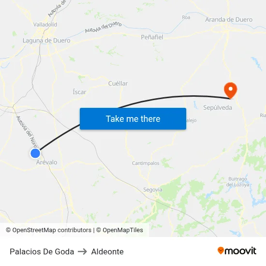 Palacios De Goda to Aldeonte map