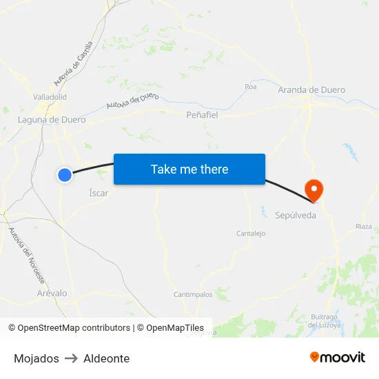 Mojados to Aldeonte map