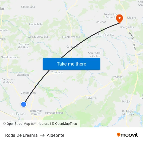Roda De Eresma to Aldeonte map